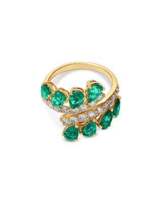 Emerald & Diamond Bypass Ring in 18K Yellow Gold