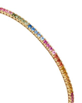 Rainbow Sapphire Narrow Bangle Bracelet in 14K Yellow Gold