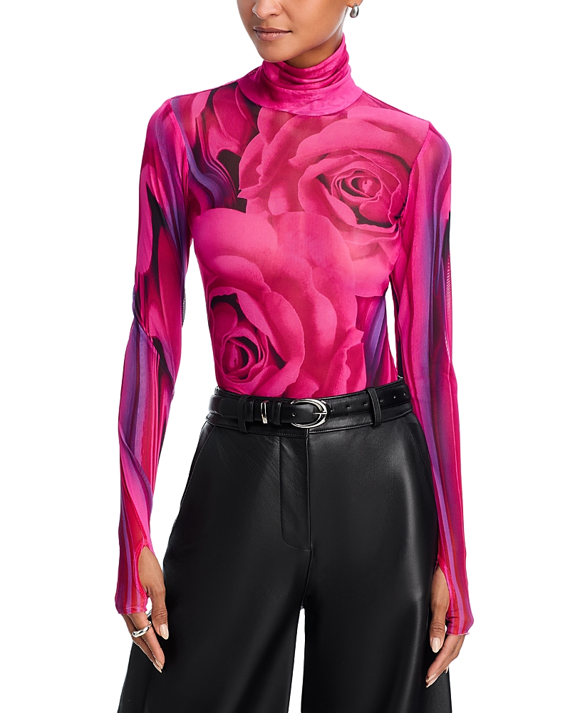 Afrm Zadie Floral Print Mesh Top In Multi