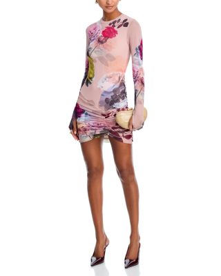 Mirza Long Sleeve Ruched Skirt Mini Dress