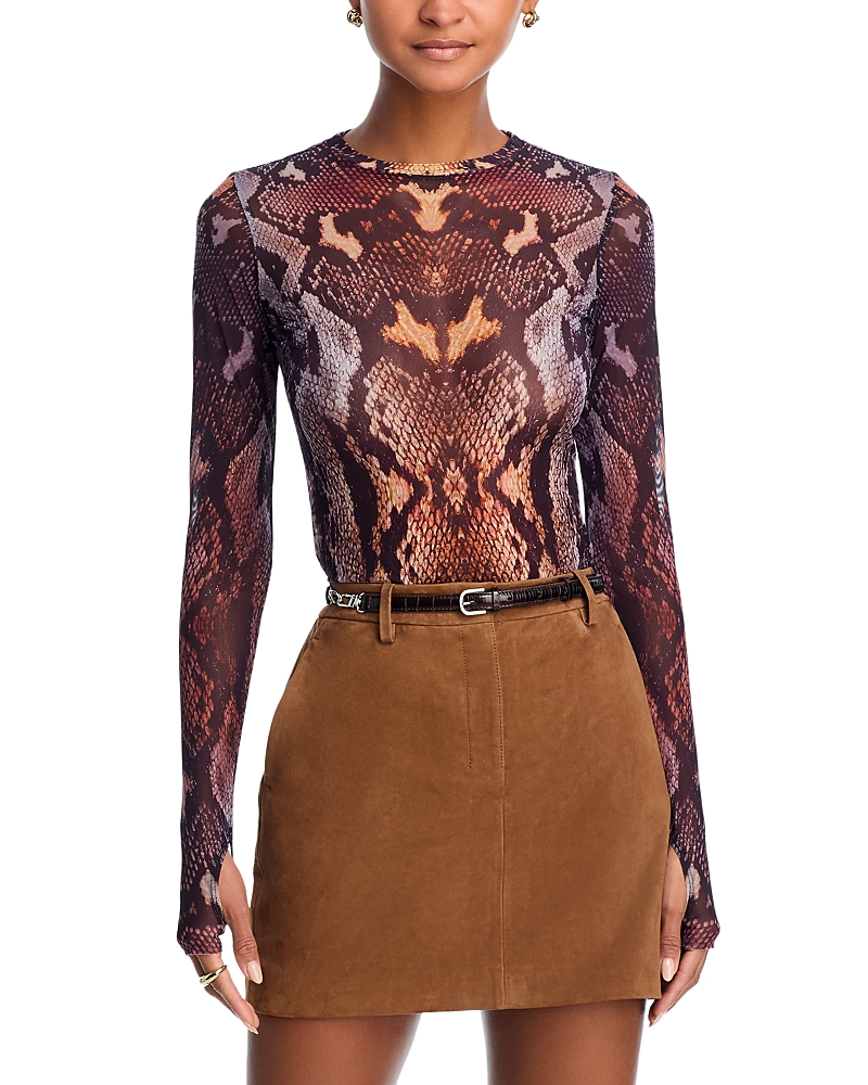 Afrm Kaylee Snakeskin Print Mesh Top In Multi