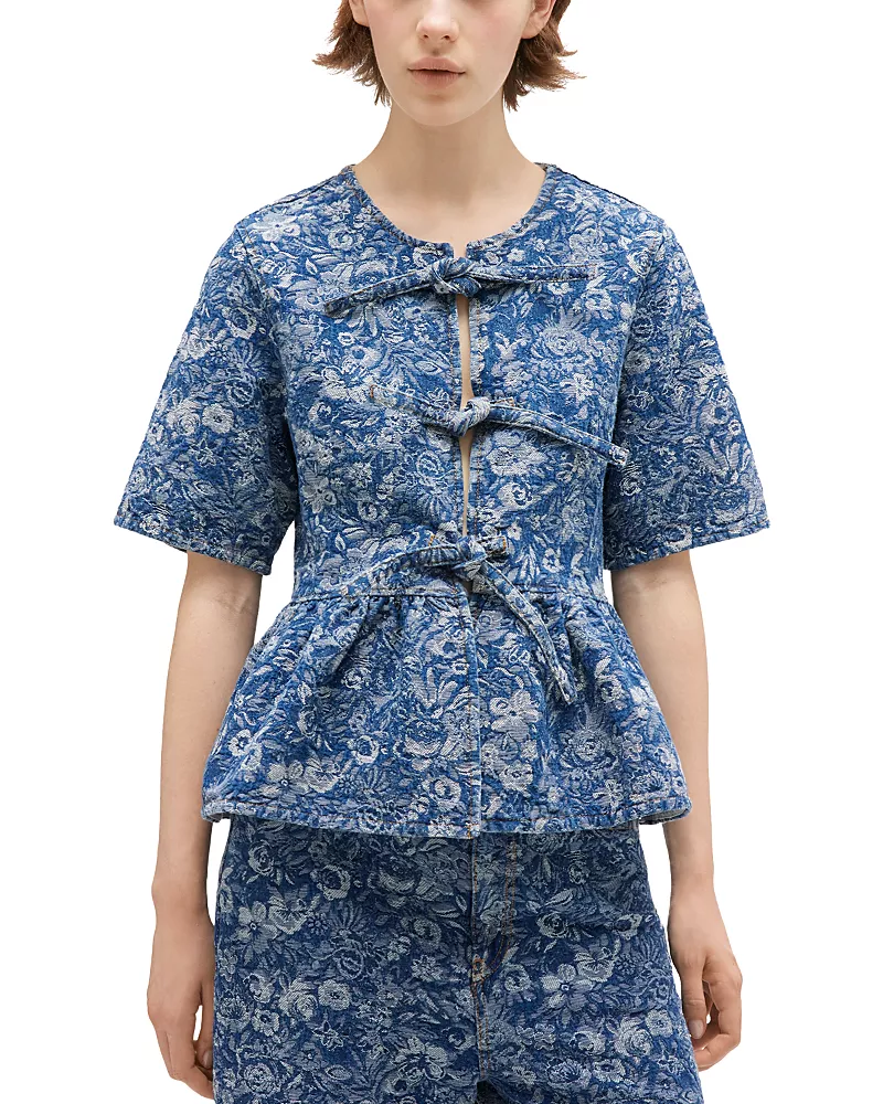 Ganni Tapestry Denim Peplum Top