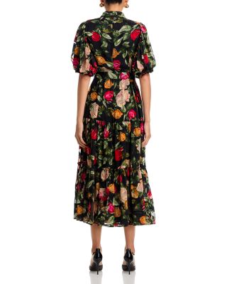 Puff Sleeve Tie Belt Maxi Dress