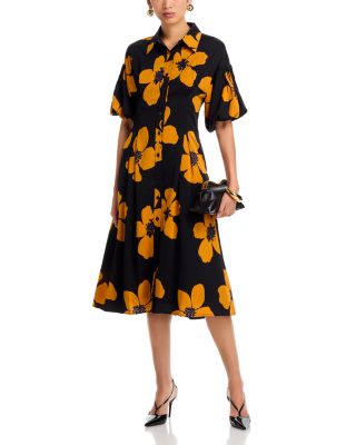 Button-Down Puff Sleeve Midi Dress
