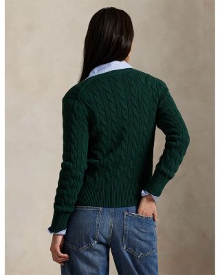 Cable Knit Cotton Crewneck Cardigan Sweater