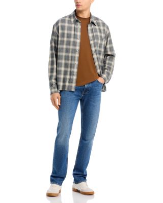 Cotton Straight Hem Plaid Button Down Shirt