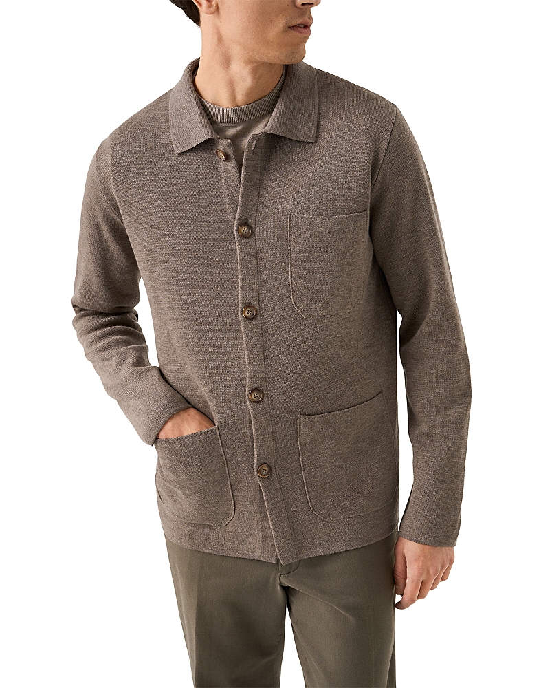 Eton Merino Wool Milano Knit Overshirt In Sand
