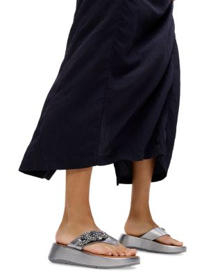 Women's F-Mode Beaded Chain Leather Toe Post Sandals