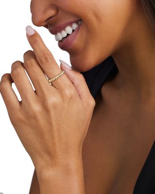 18K Yellow Gold Caviar Gold Bead Logo Stacking Ring