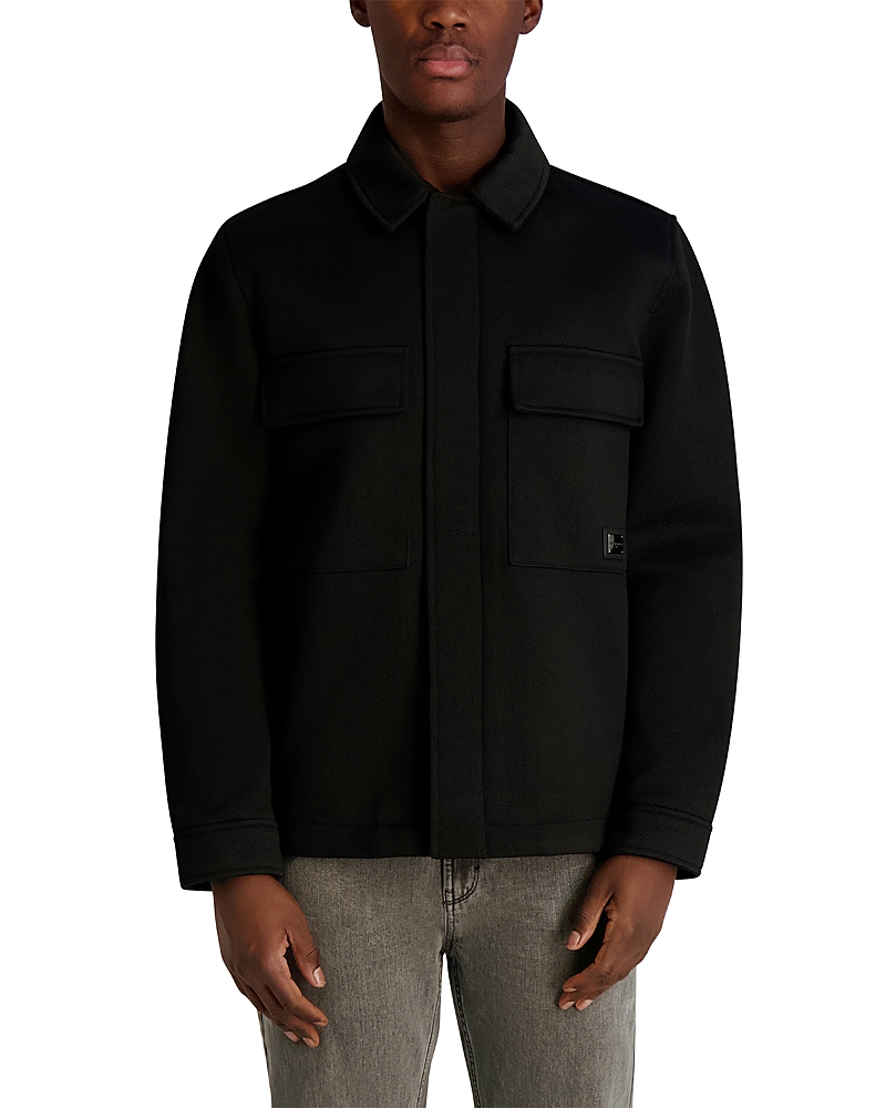 Karl Lagerfeld Twill Collared Shirt Jacket In Black