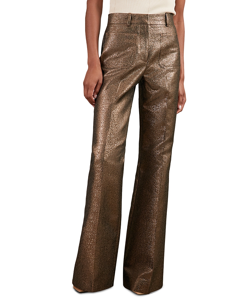 Reiss Gold Sienna Flare Sparkle Patch-pocket Flared Trousers In Brown