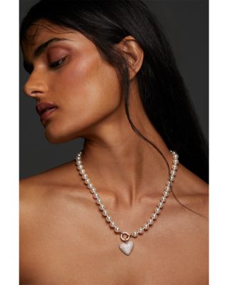 Poppy Pav&eacute; Heart Pendant Necklace, 18"-20"