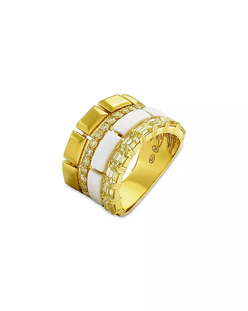 Etho Maria 18K Yellow Gold & Ceramic Mosaic Diamond Multirow Concave Ring