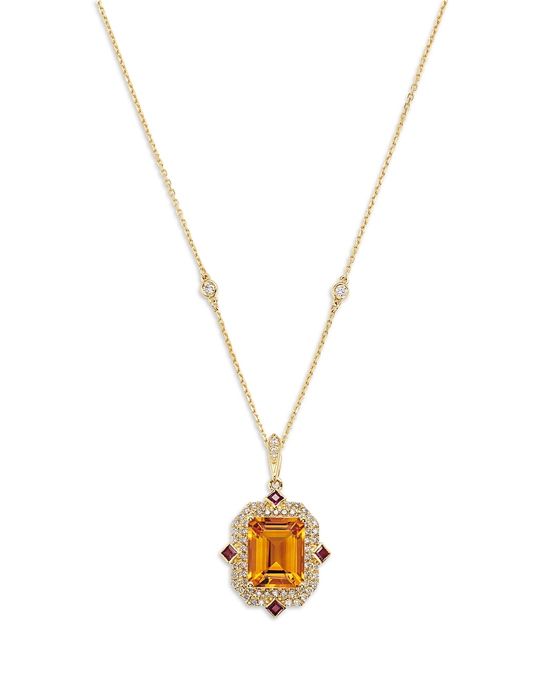 Bloomingdale's Fine Collection Red Citrine, Ruby & Diamond Halo Pendant Necklace in 14K Yellow Gold, 18