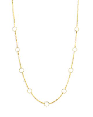 14K Yellow Gold Simple Gold Open Circle Box Chain Necklace, 14-16"