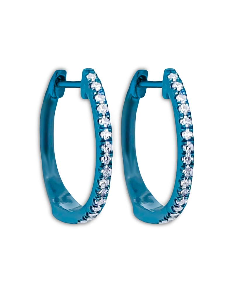 Meira T Blue Rhodium Plated Silver Diamond Small Hoop Earrings In Blue