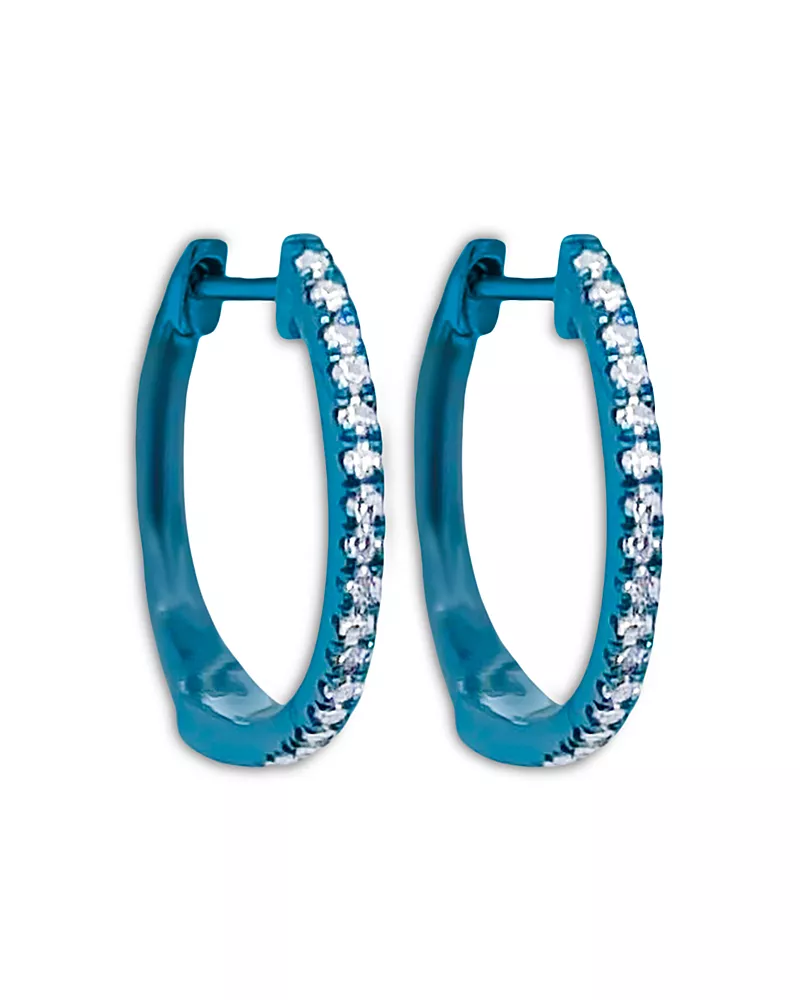 Meira T Blue Rhodium Plated Silver Diamond Small Hoop Earrings