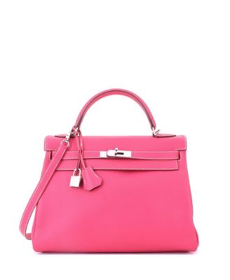Kelly 32 Handbag Pink Epsom with Palladium Hardware