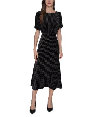 Velvet Pinstriped Midi Dress