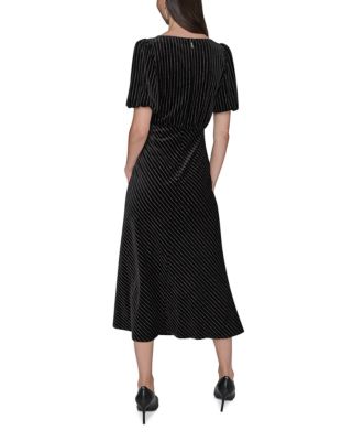 Velvet Pinstriped Midi Dress