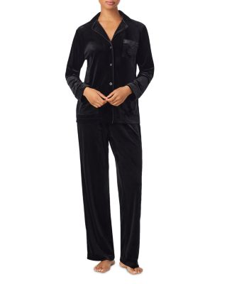 Velvet Long Sleeve Notch Collar Long Pants Pajama Set