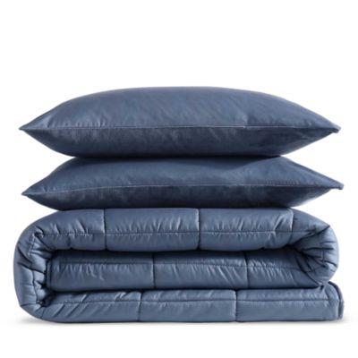 Solid Washed Reversible Plush 7 Piece Comforter Set, Queen