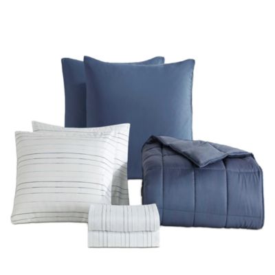 Solid Washed Reversible Plush 5 Piece Comforter Set, Twin/ Twin XL