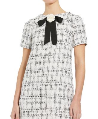 Short Sleeve High Neck Boucle Mini Dress