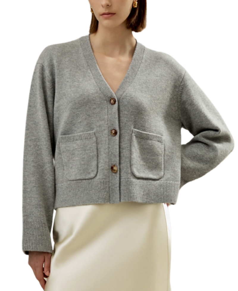 Lilysilk Cropped Wool-cashmere Blend Cardigan Sweater For Women In Gray