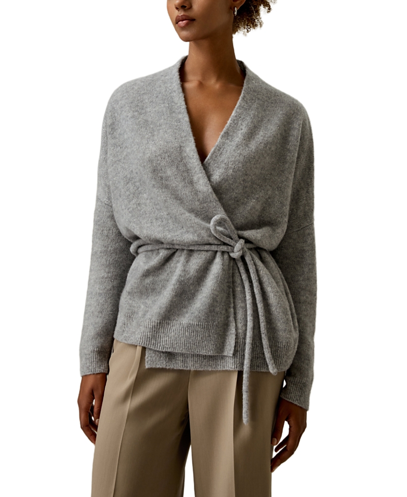 Lilysilk Lounge Wrap Wool Knit Cardigan For Women In Gray