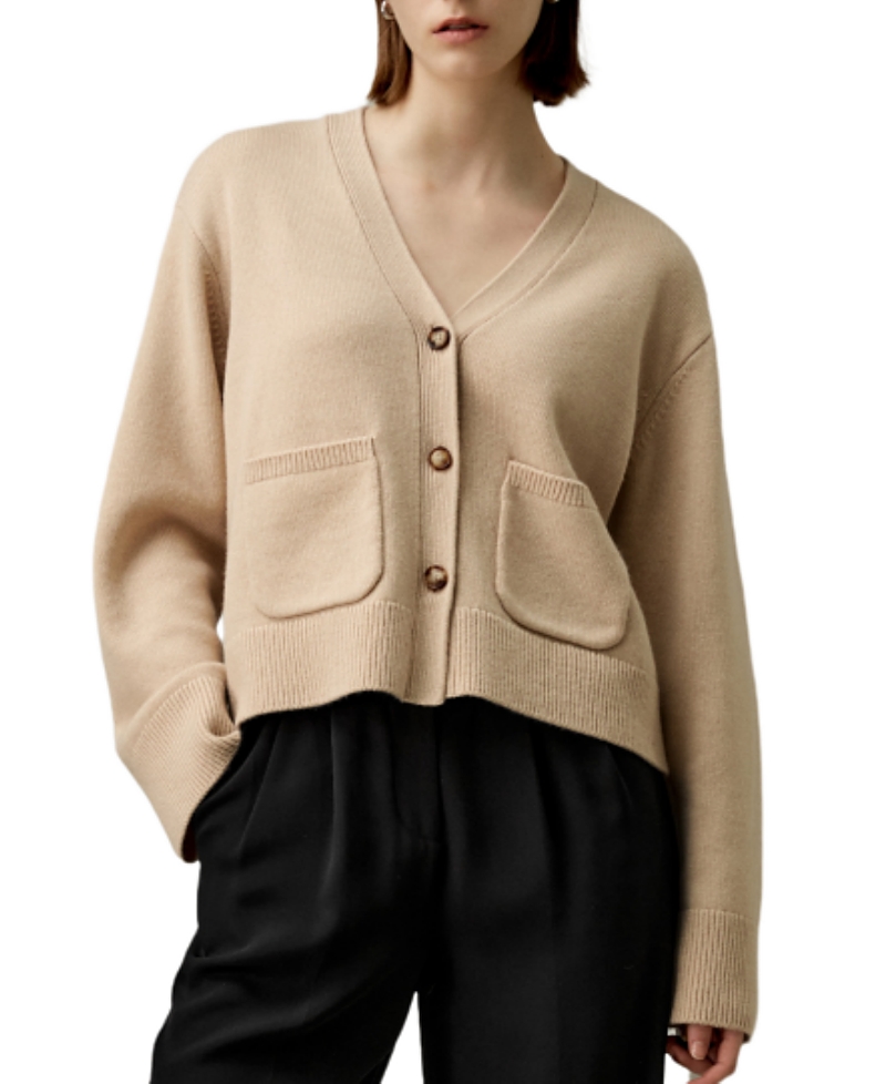 Lilysilk Cropped Wool-cashmere Blend Cardigan Sweater For Women In Neutral