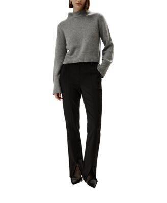 Ribbed Collar and Hemline Wool Cashmere Sweater