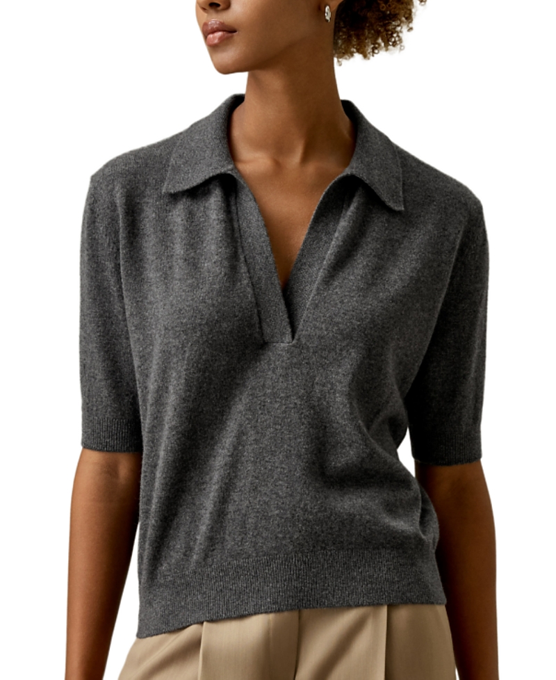Lilysilk Cashmere Polo Sweater In Gray