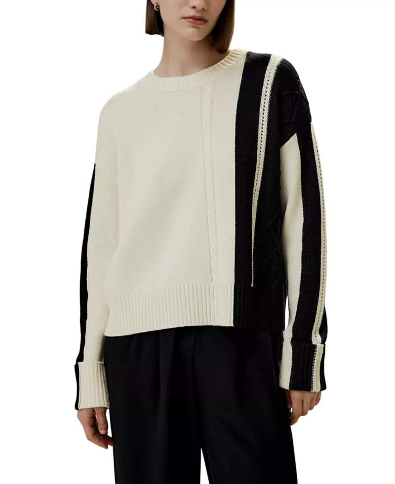 Lilysilk Bicolor Stripe Knit Wool Sweater
