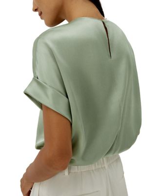 Obliuque Sleeves Round Neck Silk Tee