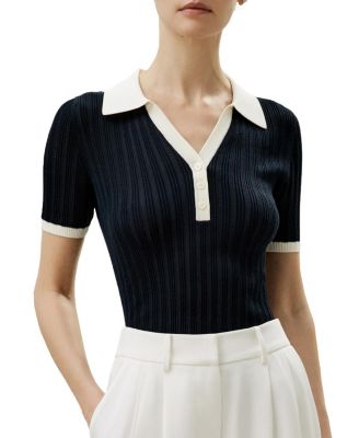 V Neck Ribbed Silk Knit Top