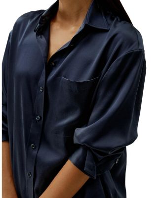 Casual Spread Collar Silk Shirt