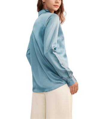 Women's Basic Concealed Placket Silk Shirt