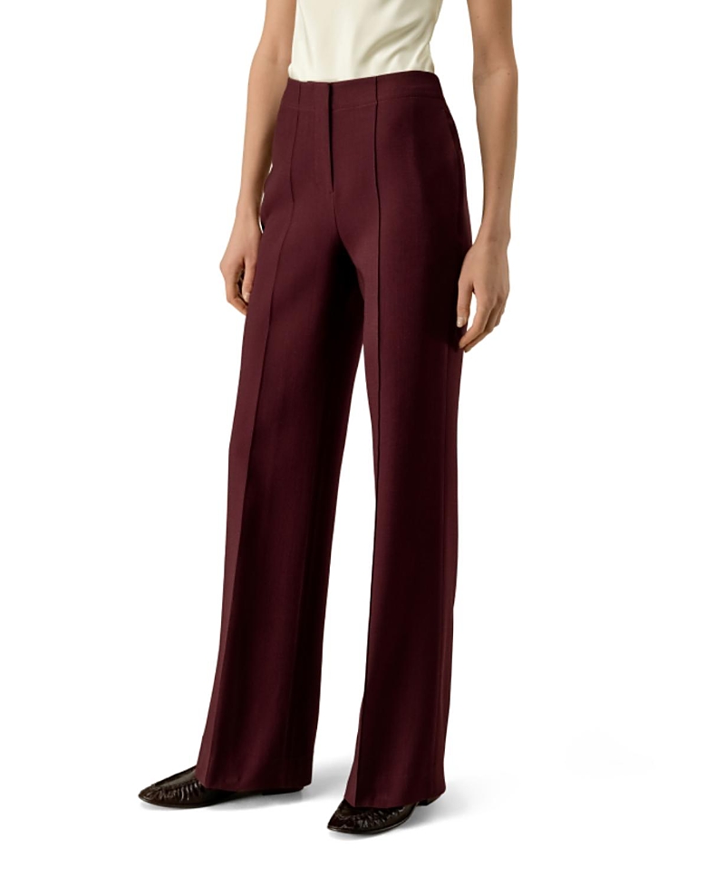 Lilysilk Silk-wool Twill Flare Pants In Burgundy