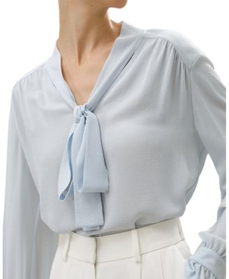 Silk V-Neck Ribbon Blouse