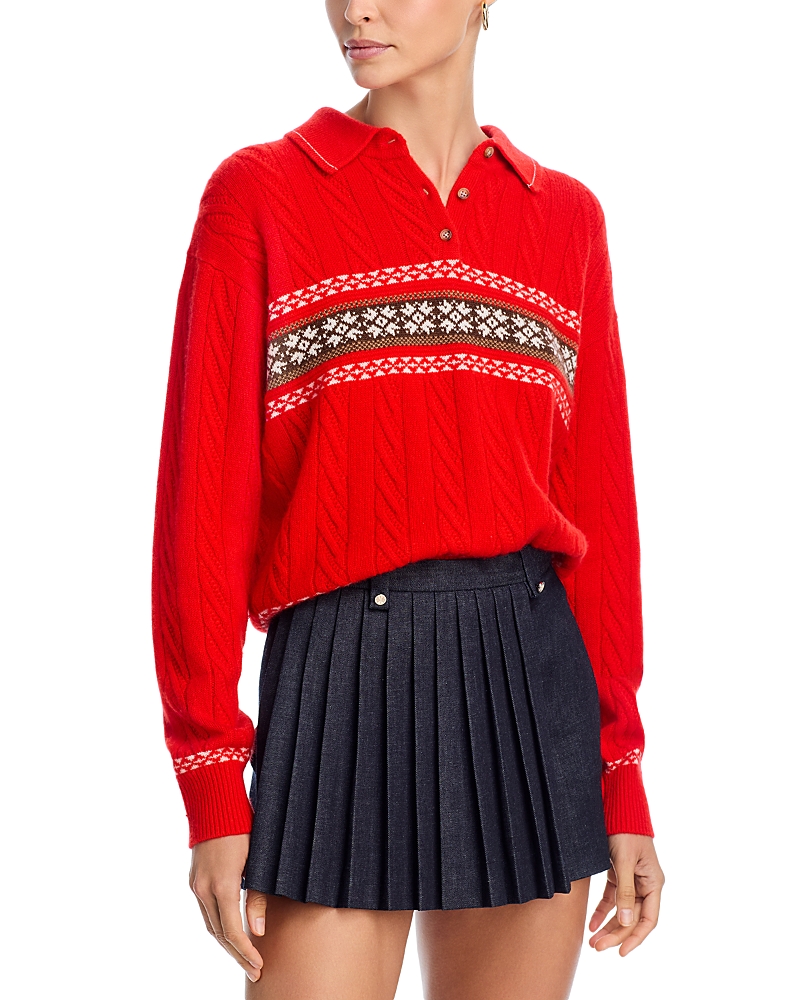 Guest In Residence Cable Knit Polo Sweater In Red