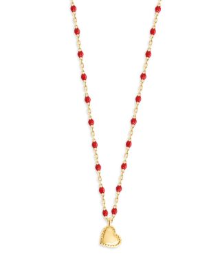 18K Yellow Gold Mini Gigi Lucky Heart Resin Bead Pendant Necklace, 15-3-15.7&amp;quot;