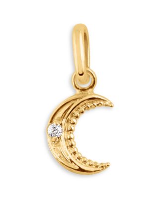 18K Yellow Gold Pirate Diamond Accent Petite Moon Pendant, 0.01 tcw