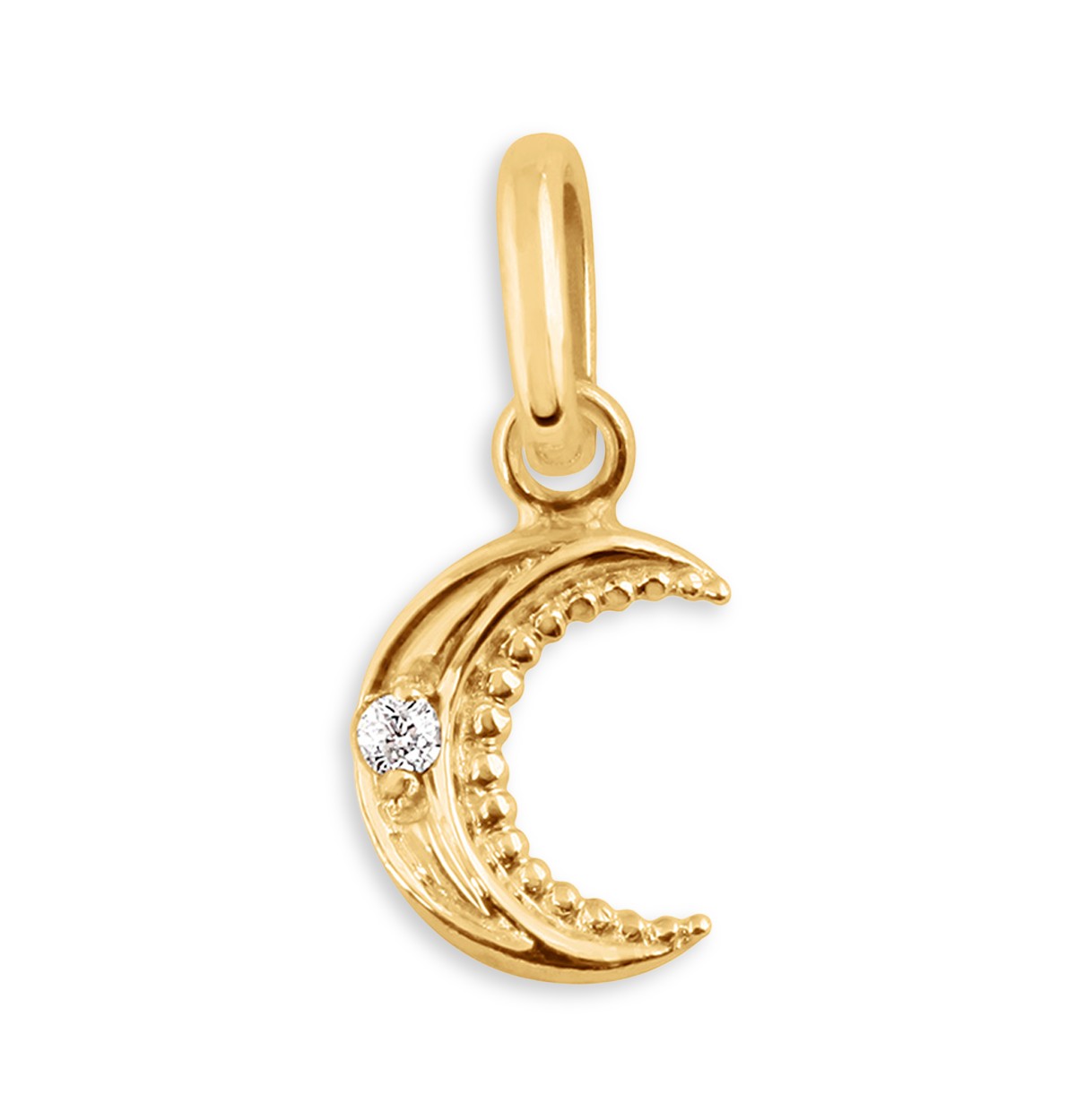 18K Yellow Gold Pirate Diamond Accent Petite Moon Pendant, 0.01 tcw