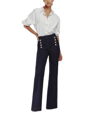 Athena High Rise Flare Leg Jeans In Dark Blue 