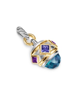 Renaissance&reg; Amulet in Sterling Silver with 14K Yellow Gold, Hampton Blue Topaz, Iolite and Amethyst, 29mm