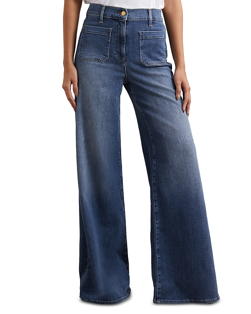 Reiss Bella High Rise Wide Leg Jeans In Mid Blue