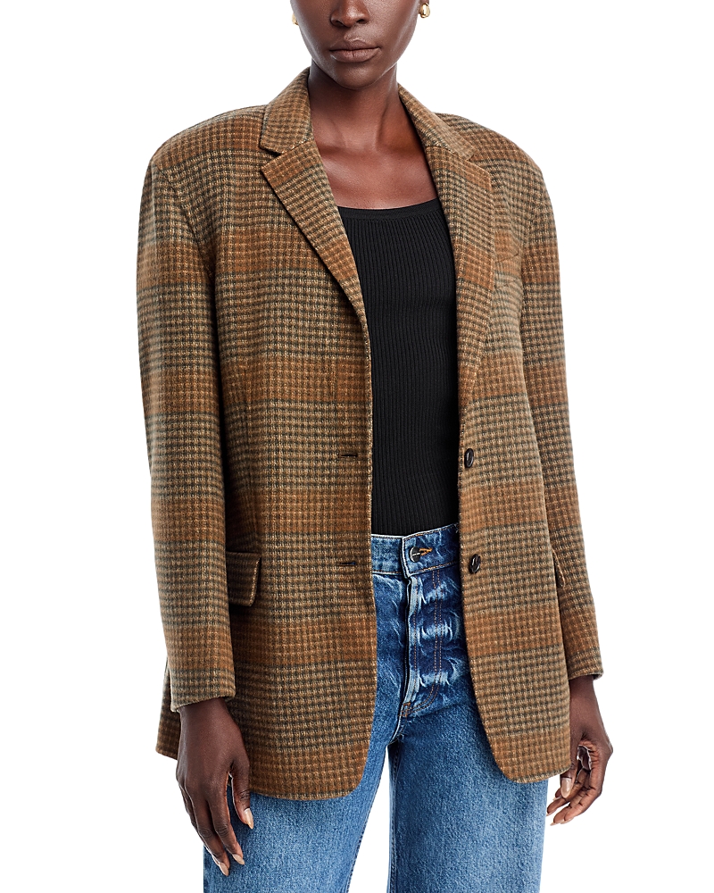 Theory Oversized Blazer In Plaid Wool-cashmere In Brown