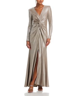 Long Sleeved V Neck Twist Waist Mermaid Gown