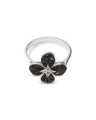 Black & White Diamond Clover Ring in 14K White Gold, 0.50 tcw